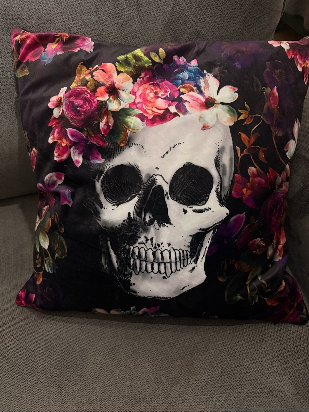 Max Studio Home Floral Skull Pillow 18x18 Gothic Halloween Decor
